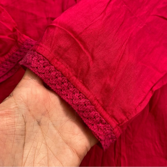 🌺 RESORT BOHO RASPBERRY RED CROCHET VNECK BEACH COVERUP! - Picture 10 of 12